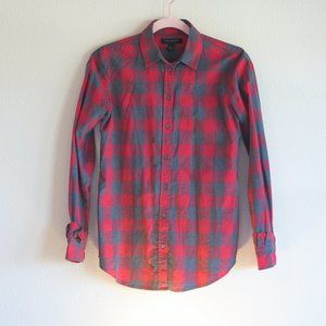 BANANA REPUBLIC Women's Oxford Red/Grey Plaid Dillon Shirt, XS